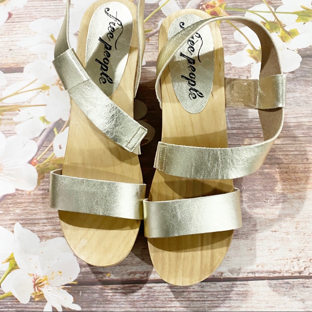 Free People Gold Strappy Wedge Sandals - Picture 4 of 7